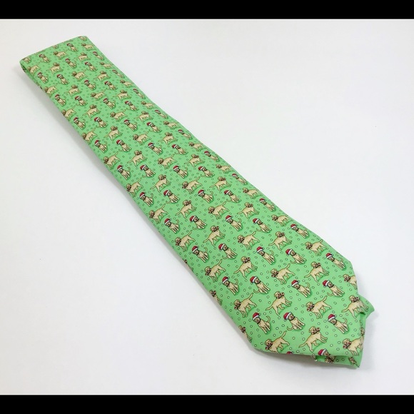 SOLD Vines Santa Hat Yellow Lab Green Silk Tie - Picture 5 of 7